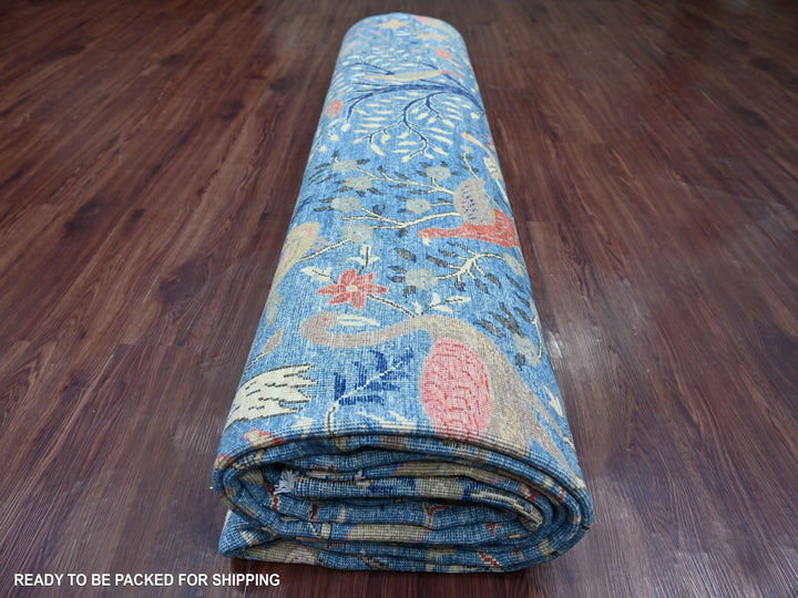 11'10" x 15'9" New Hand Knotted Blue Wool Rectangle Oriental Rug - MOA10221192