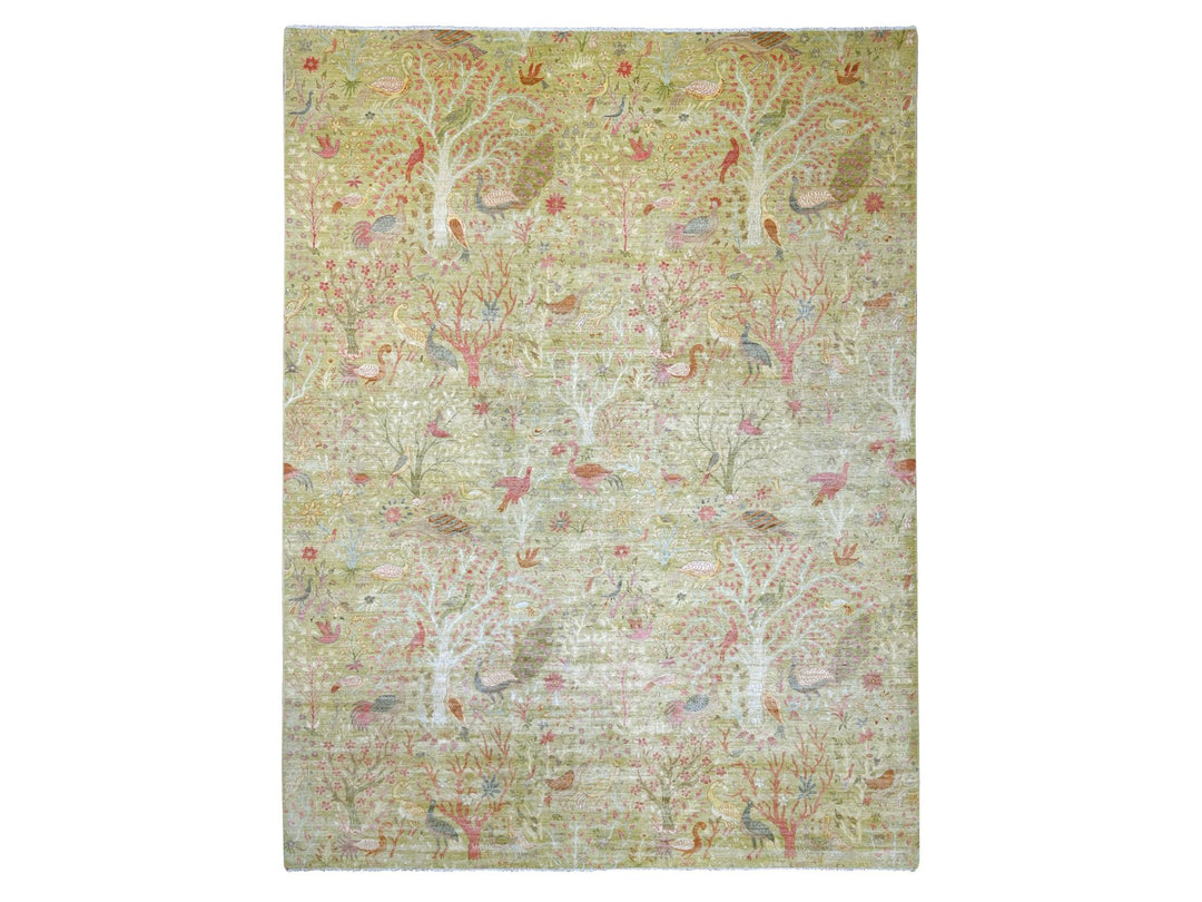 11'11" x 15'8" New Hand Knotted Green Wool Rectangle Oriental Rug - MOA10221193