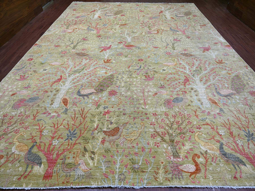 11'11" x 15'8" New Hand Knotted Green Wool Rectangle Oriental Rug - MOA10221193