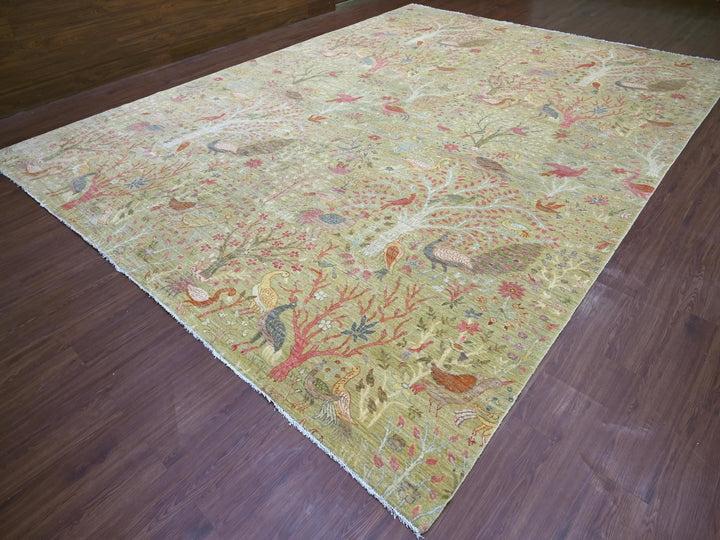 11'11" x 15'8" New Hand Knotted Green Wool Rectangle Oriental Rug - MOA10221193