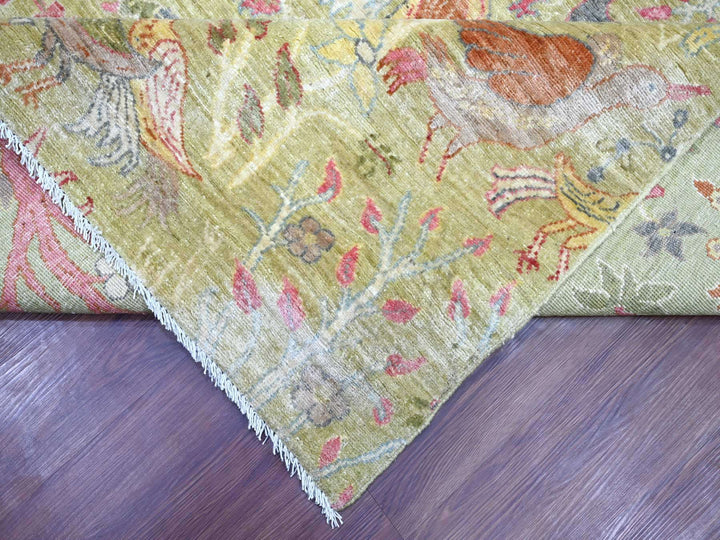 11'11" x 15'8" New Hand Knotted Green Wool Rectangle Oriental Rug - MOA10221193