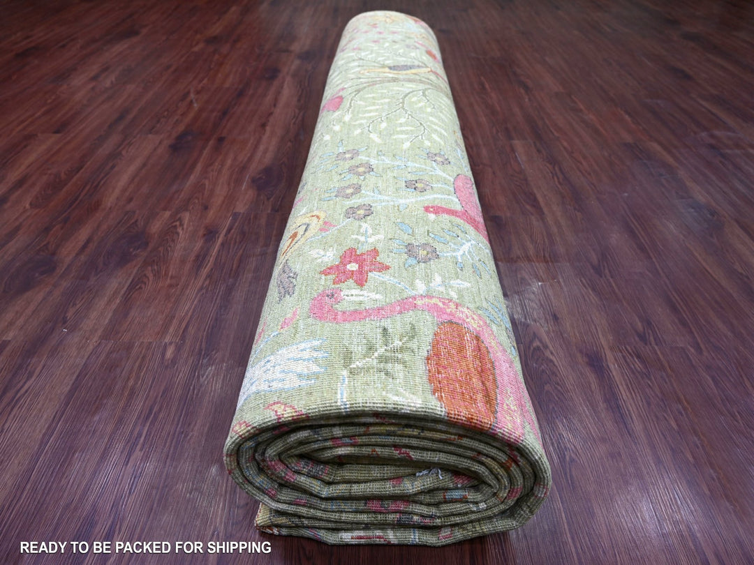 11'11" x 15'8" New Hand Knotted Green Wool Rectangle Oriental Rug - MOA10221193