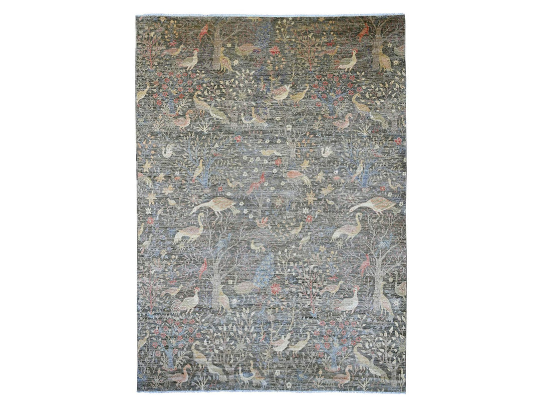 10'1" x 13'9" New Hand Knotted Grey Wool Rectangle Oriental Rug - MOA10221194