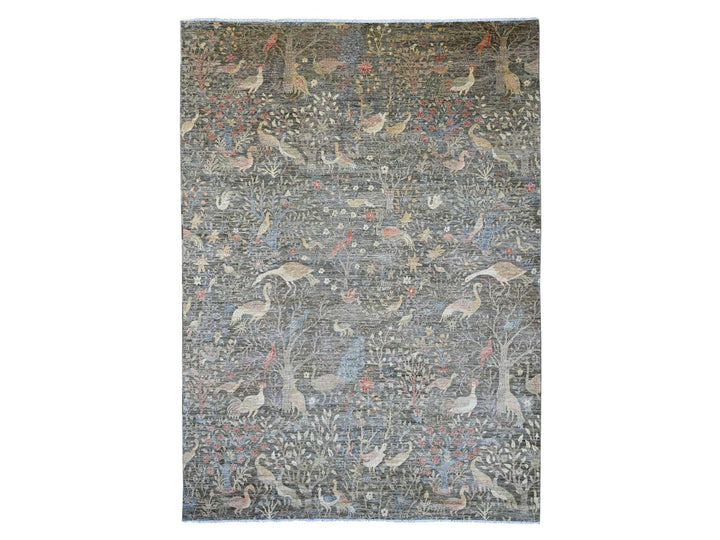 10'1" x 13'9" New Hand Knotted Grey Wool Rectangle Oriental Rug - MOA10221194