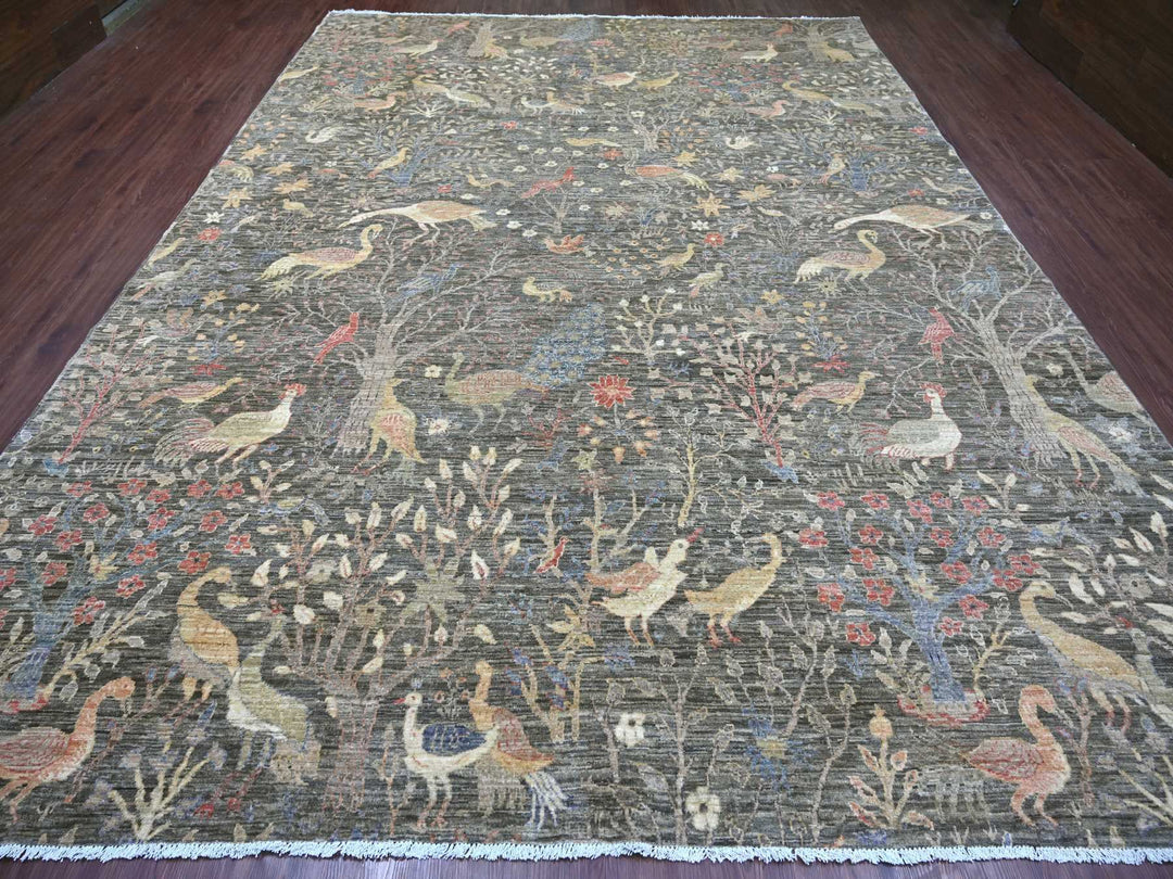 10'1" x 13'9" New Hand Knotted Grey Wool Rectangle Oriental Rug - MOA10221194