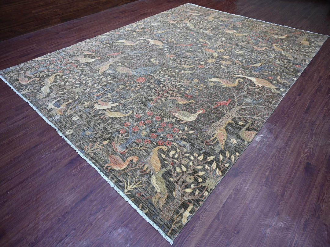 10'1" x 13'9" New Hand Knotted Grey Wool Rectangle Oriental Rug - MOA10221194