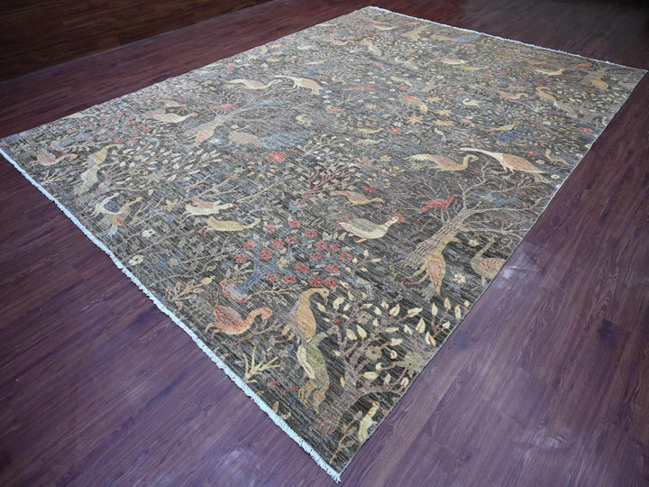 10'1" x 13'9" New Hand Knotted Grey Wool Rectangle Oriental Rug - MOA10221194