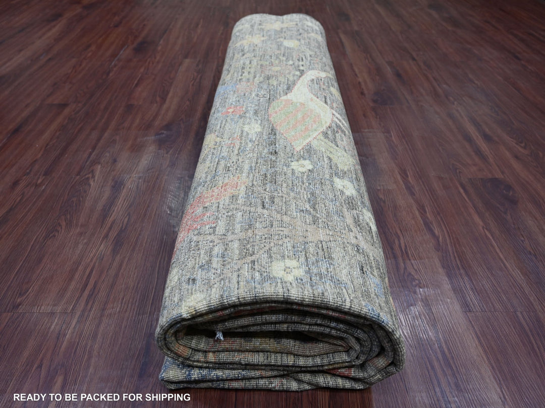 10'1" x 13'9" New Hand Knotted Grey Wool Rectangle Oriental Rug - MOA10221194