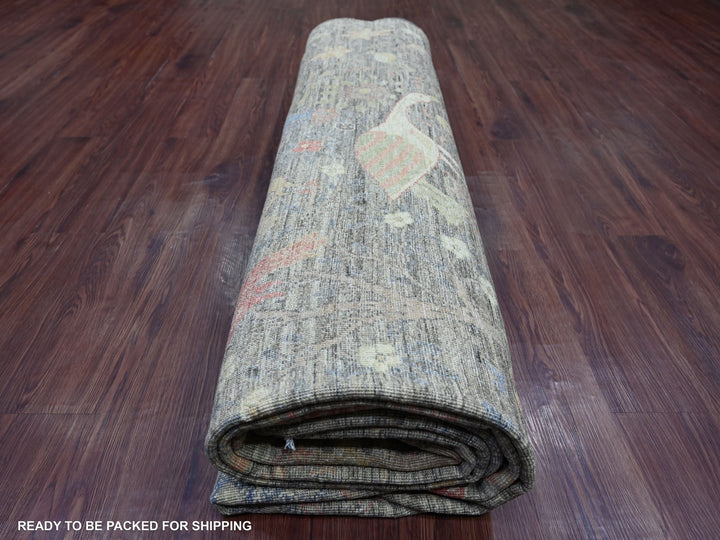 10'1" x 13'9" New Hand Knotted Grey Wool Rectangle Oriental Rug - MOA10221194