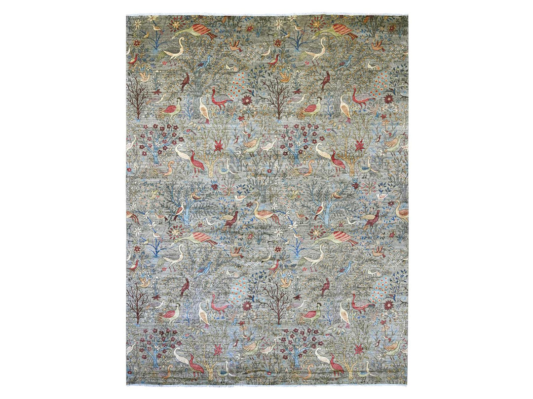 12'0" x 15'7" New Hand Knotted Grey Wool Rectangle Oriental Rug - MOA10221196