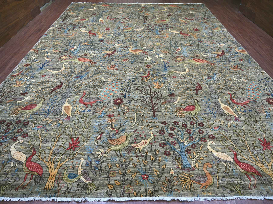 12'0" x 15'7" New Hand Knotted Grey Wool Rectangle Oriental Rug - MOA10221196