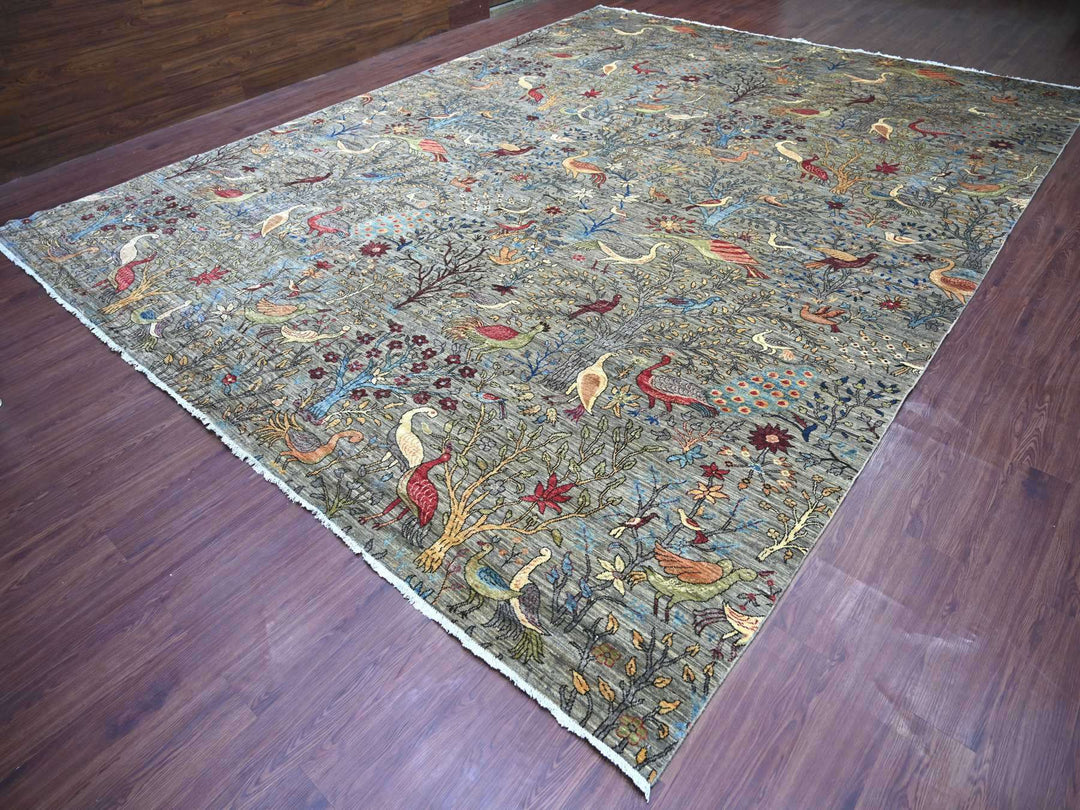 12'0" x 15'7" New Hand Knotted Grey Wool Rectangle Oriental Rug - MOA10221196