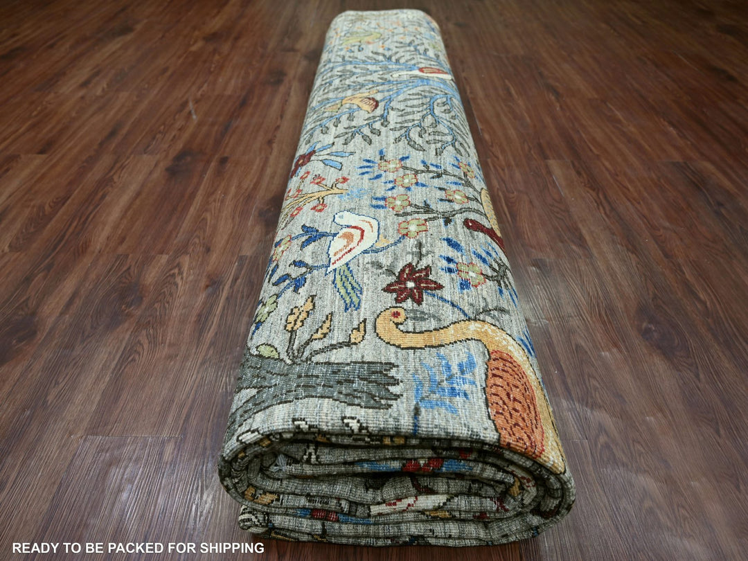 12'0" x 15'7" New Hand Knotted Grey Wool Rectangle Oriental Rug - MOA10221196