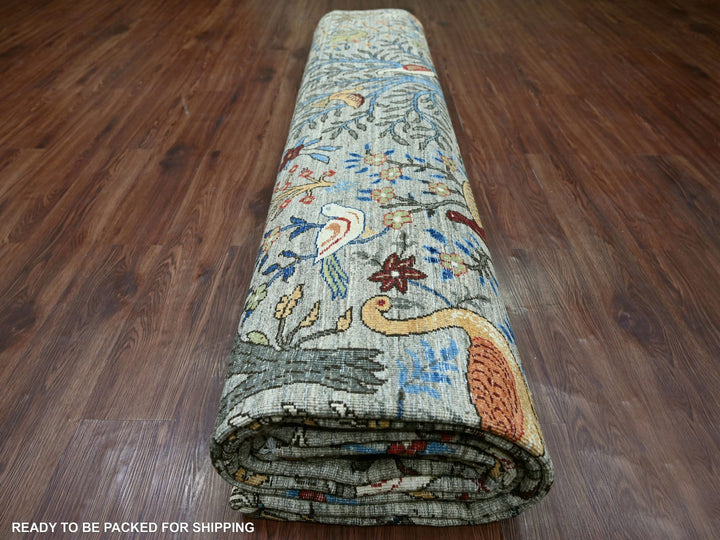 12'0" x 15'7" New Hand Knotted Grey Wool Rectangle Oriental Rug - MOA10221196