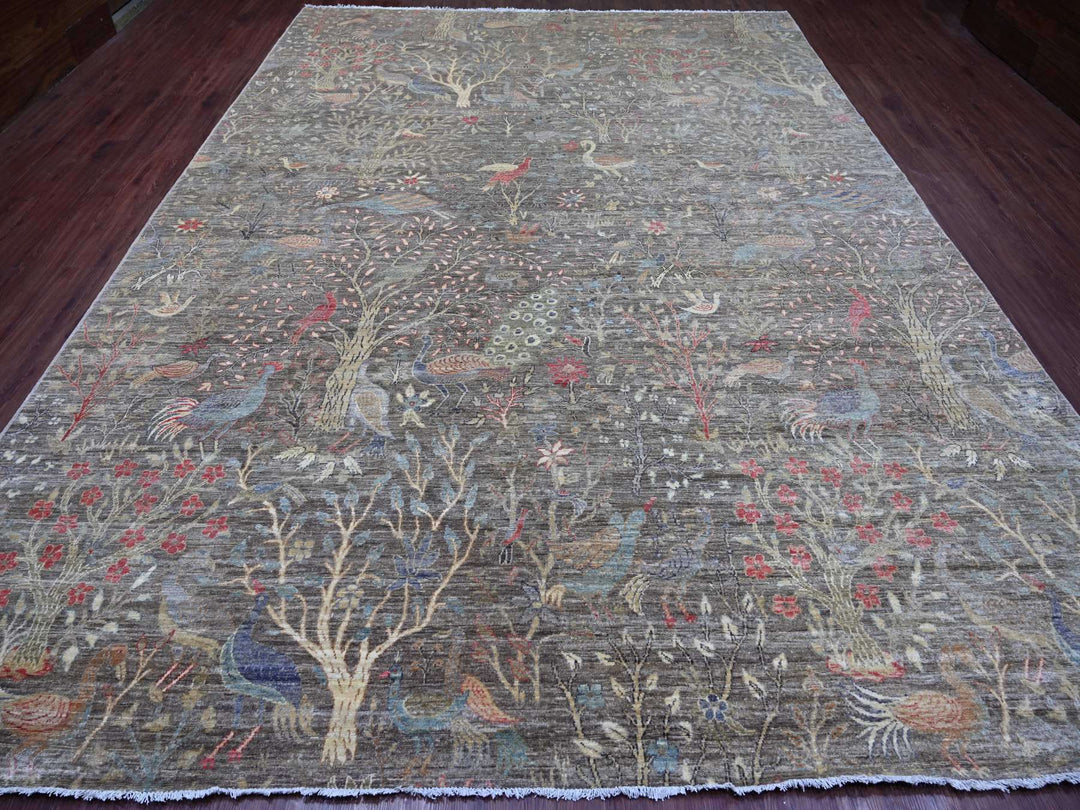 9'11" x 13'7" New Hand Knotted Brown Wool Rectangle Oriental Rug - MOA10221198