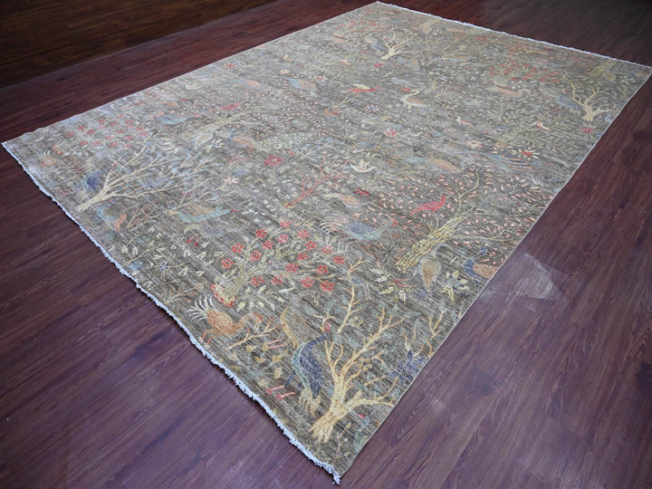 9'11" x 13'7" New Hand Knotted Brown Wool Rectangle Oriental Rug - MOA10221198