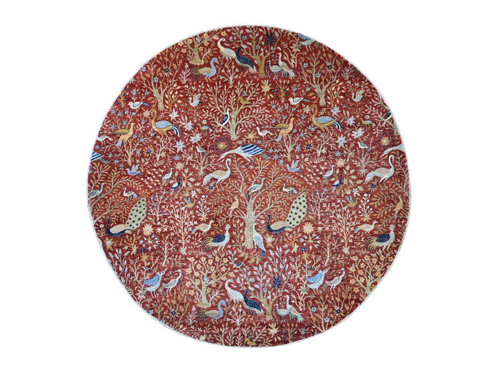12'1" x 12'2" New Hand Knotted Red Wool Round Oriental Rug - MOA10221199