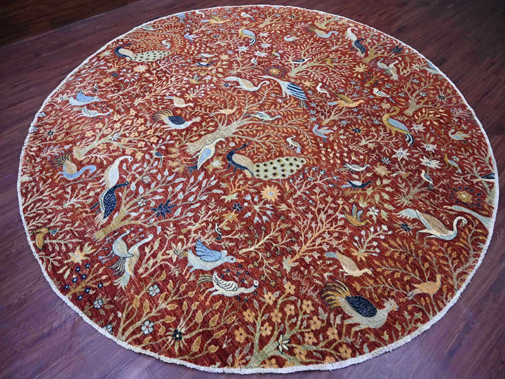 12'1" x 12'2" New Hand Knotted Red Wool Round Oriental Rug - MOA10221199