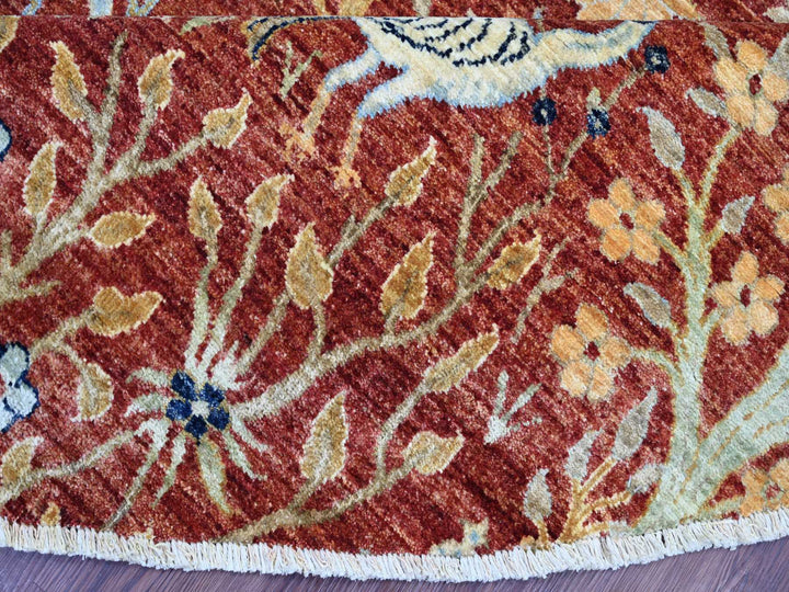 12'1" x 12'2" New Hand Knotted Red Wool Round Oriental Rug - MOA10221199