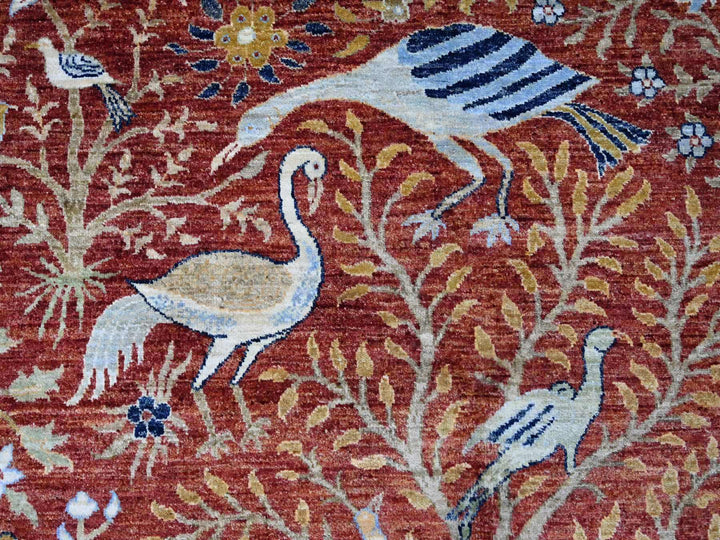 12'1" x 12'2" New Hand Knotted Red Wool Round Oriental Rug - MOA10221199