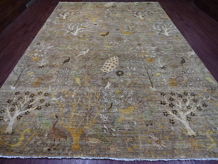 10'1" x 13'9" New Hand Knotted Brown Wool Rectangle Oriental Rug - MOA10221200