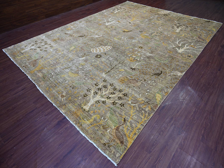 10'1" x 13'9" New Hand Knotted Brown Wool Rectangle Oriental Rug - MOA10221200