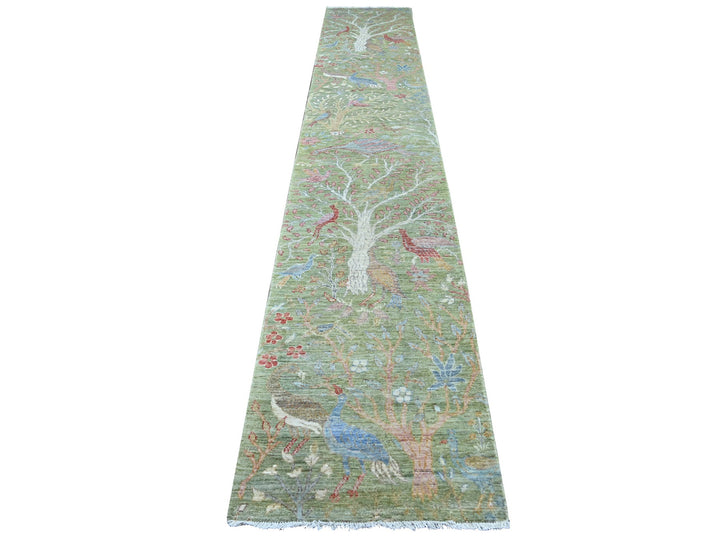 2'6" x 14'11" New Hand Knotted Green Wool Runner Oriental Rug - MOA10221201