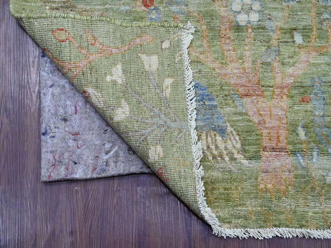 2'6" x 14'11" New Hand Knotted Green Wool Runner Oriental Rug - MOA10221201