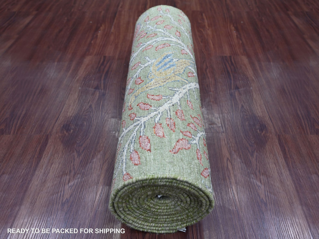 2'6" x 14'11" New Hand Knotted Green Wool Runner Oriental Rug - MOA10221201