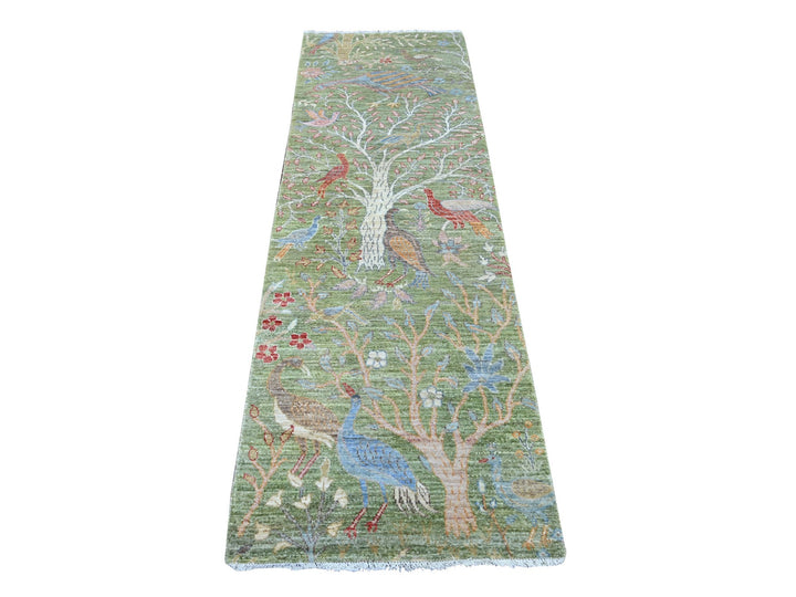 2'7" x 8'1" New Hand Knotted Green Wool Runner Oriental Rug - MOA10221204
