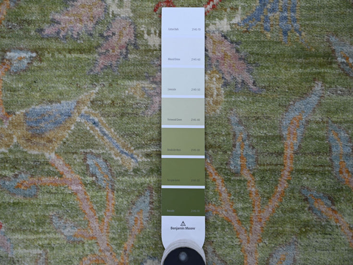 2'7" x 8'1" New Hand Knotted Green Wool Runner Oriental Rug - MOA10221204