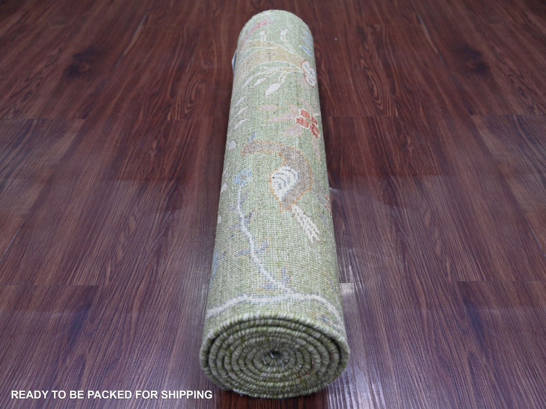 2'7" x 8'1" New Hand Knotted Green Wool Runner Oriental Rug - MOA10221204