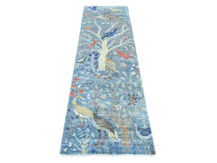 2'6" x 7'11" New Hand Knotted Blue Wool Runner Oriental Rug - MOA10221205