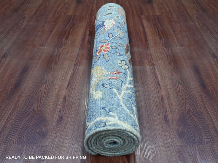 2'6" x 7'11" New Hand Knotted Blue Wool Runner Oriental Rug - MOA10221205