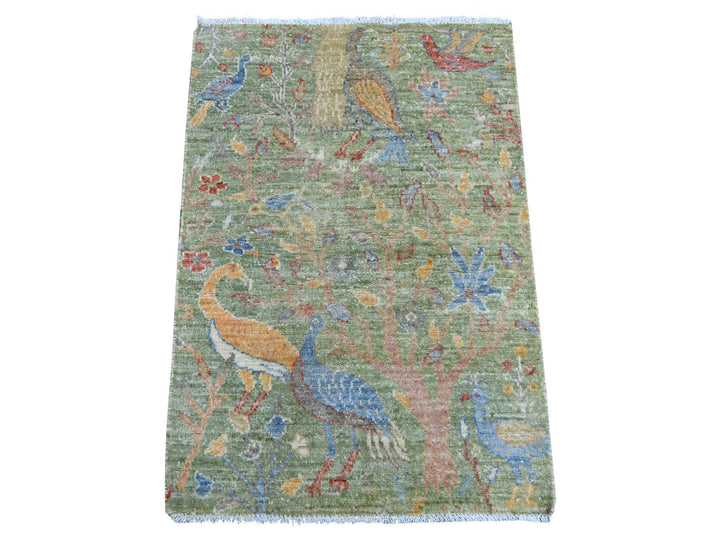 2'1" x 3'0" New Hand Knotted Green Wool Rectangle Oriental Rug - MOA10221206
