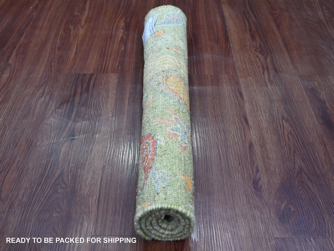 2'1" x 3'0" New Hand Knotted Green Wool Rectangle Oriental Rug - MOA10221206
