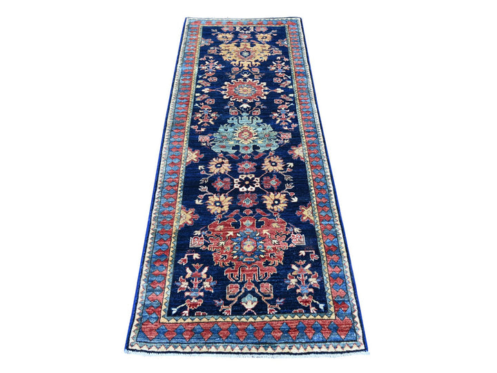 2'10" x 7'11" New Hand Knotted Blue Wool Runner Oriental Rug - MOA10221208