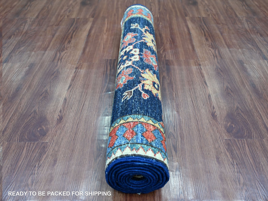 2'10" x 7'11" New Hand Knotted Blue Wool Runner Oriental Rug - MOA10221208