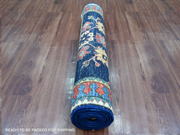 2'10" x 7'11" New Hand Knotted Blue Wool Runner Oriental Rug - MOA10221208