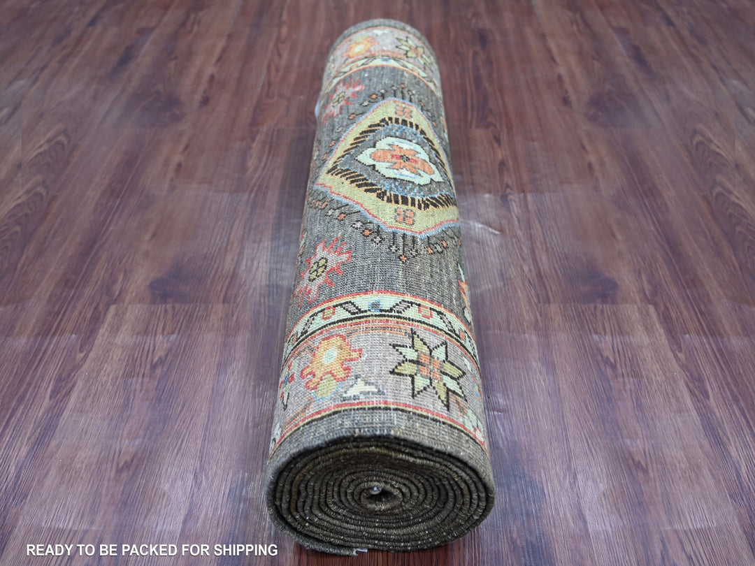 2'7" x 15'7" New Hand Knotted Brown Wool Runner Oriental Rug - MOA10221211