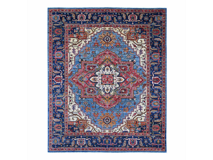 8'0" x 9'10" New Hand Knotted Blue Wool Rectangle Oriental Rug - MOA10221214