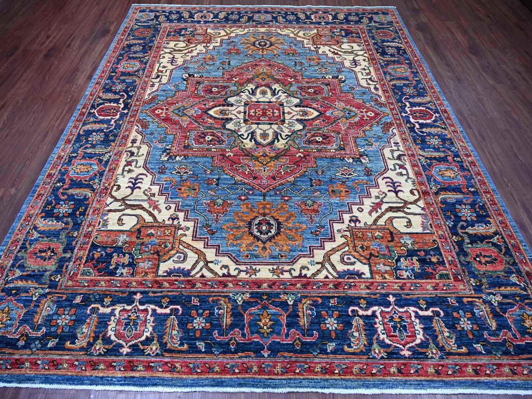 8'0" x 9'10" New Hand Knotted Blue Wool Rectangle Oriental Rug - MOA10221214