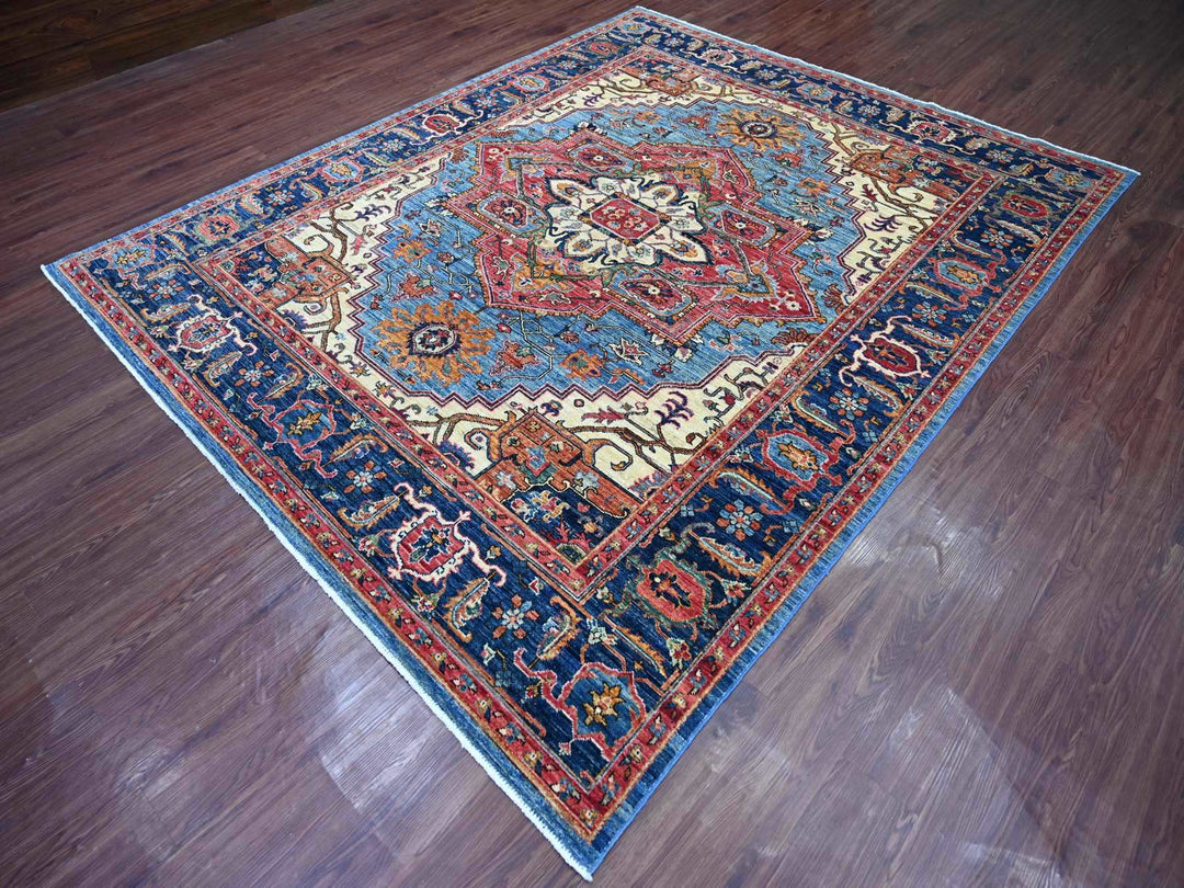 8'0" x 9'10" New Hand Knotted Blue Wool Rectangle Oriental Rug - MOA10221214