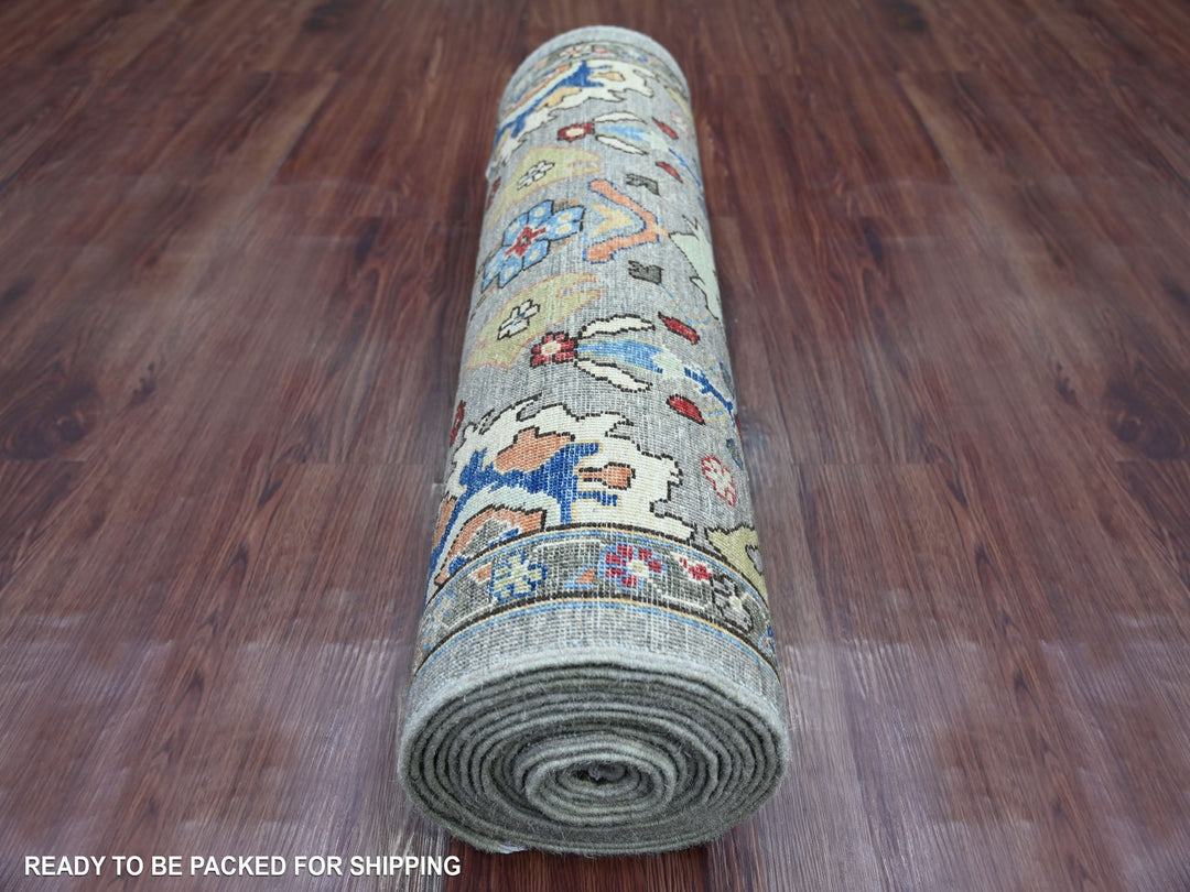 2'11" x 19'9" New Hand Knotted Grey Wool Runner Oriental Rug - MOA10221215
