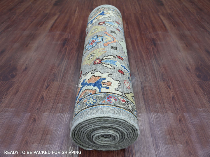 2'11" x 19'9" New Hand Knotted Grey Wool Runner Oriental Rug - MOA10221215