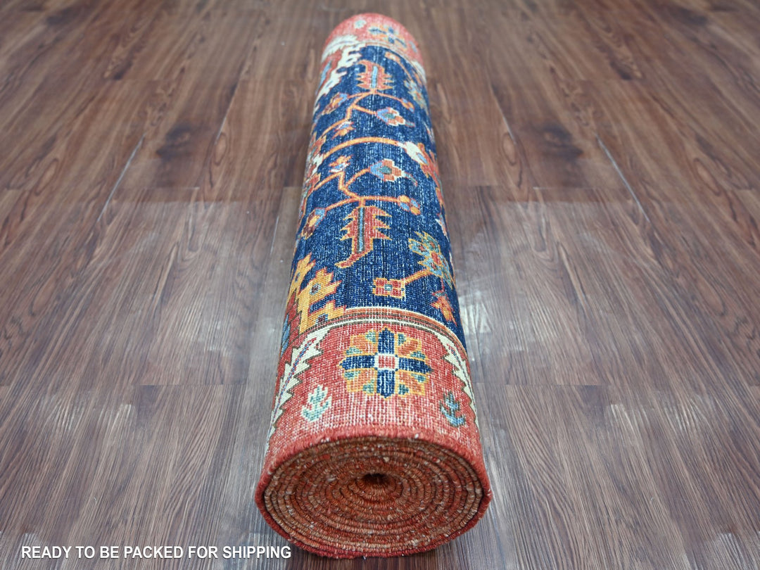 3'1" x 19'6" New Hand Knotted Blue Wool Runner Oriental Rug - MOA10221216