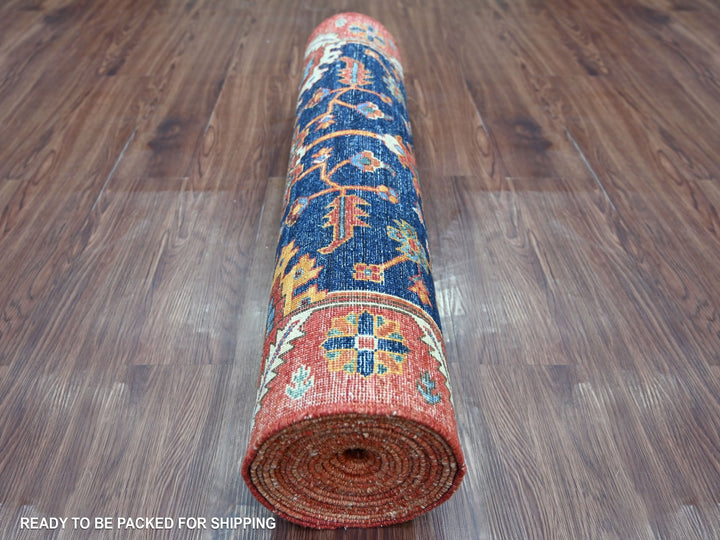 3'1" x 19'6" New Hand Knotted Blue Wool Runner Oriental Rug - MOA10221216