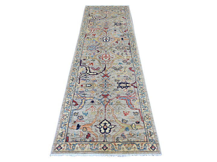 2'11" x 9'7" New Hand Knotted Grey Wool Runner Oriental Rug - MOA10221218