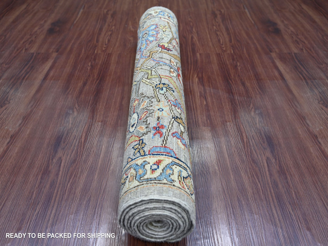 2'11" x 9'7" New Hand Knotted Grey Wool Runner Oriental Rug - MOA10221218