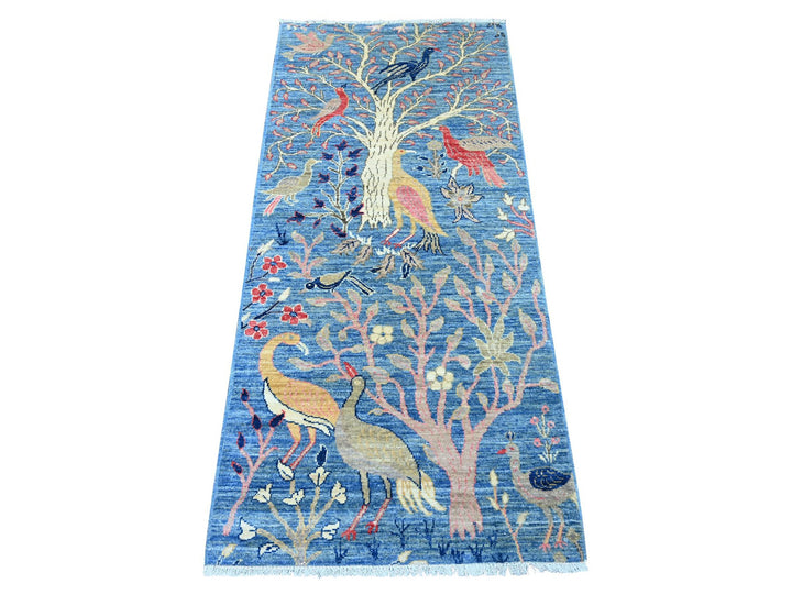 2'7" x 5'8" New Hand Knotted Blue Wool Runner Oriental Rug - MOA10221221